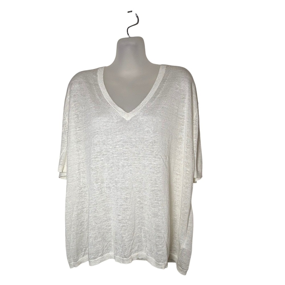 Calvin Klein Womens XL Linen Blend V-Neck Short Sleeve top Lightweight NWOT
